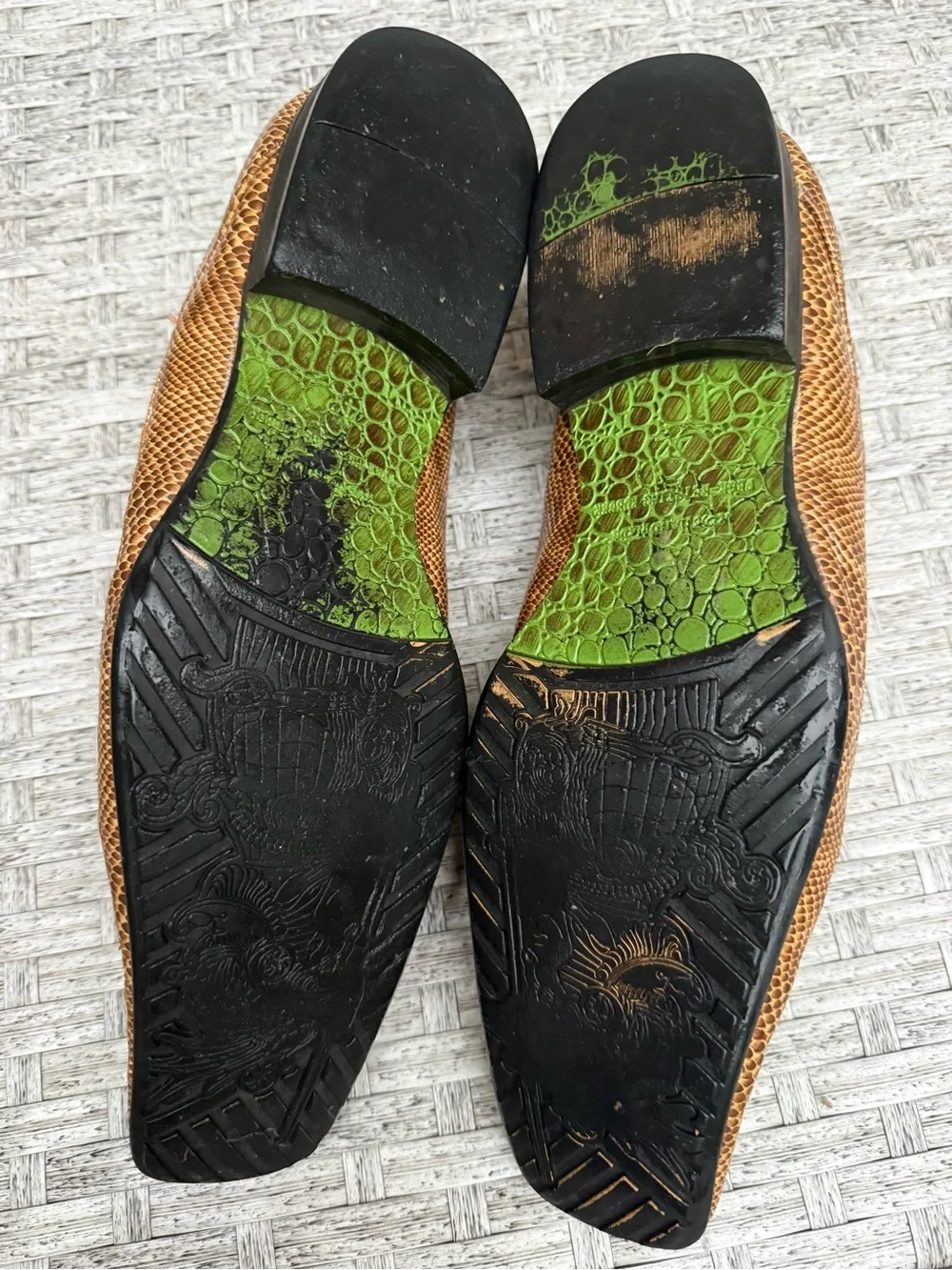 Vieri Woven Leather & Snakeskin Print Slip-On Loafers Square Toe Men’s EU 42